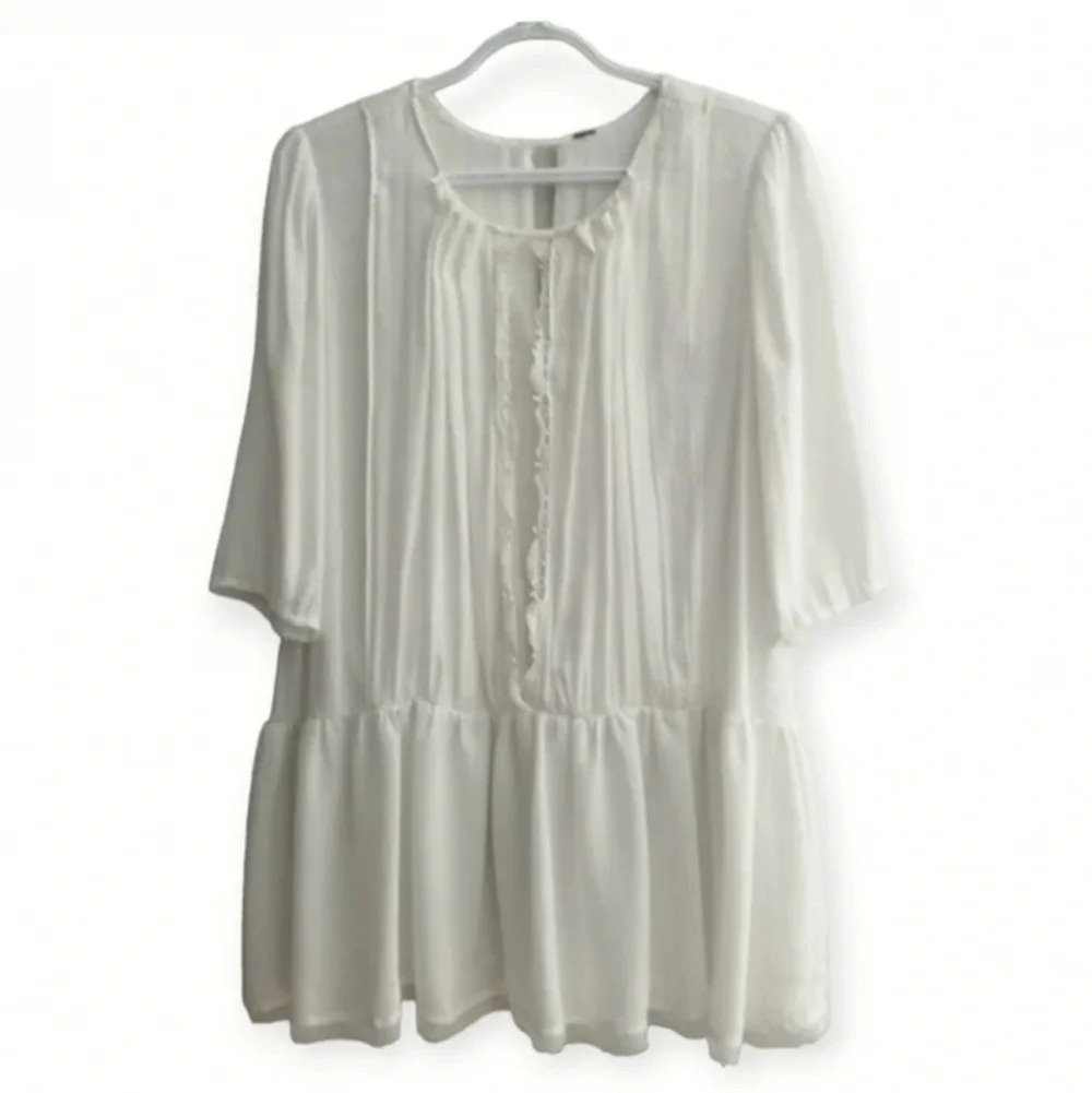 Free People Bohemian Victorian Drop Waist Blouse with Lace White Small